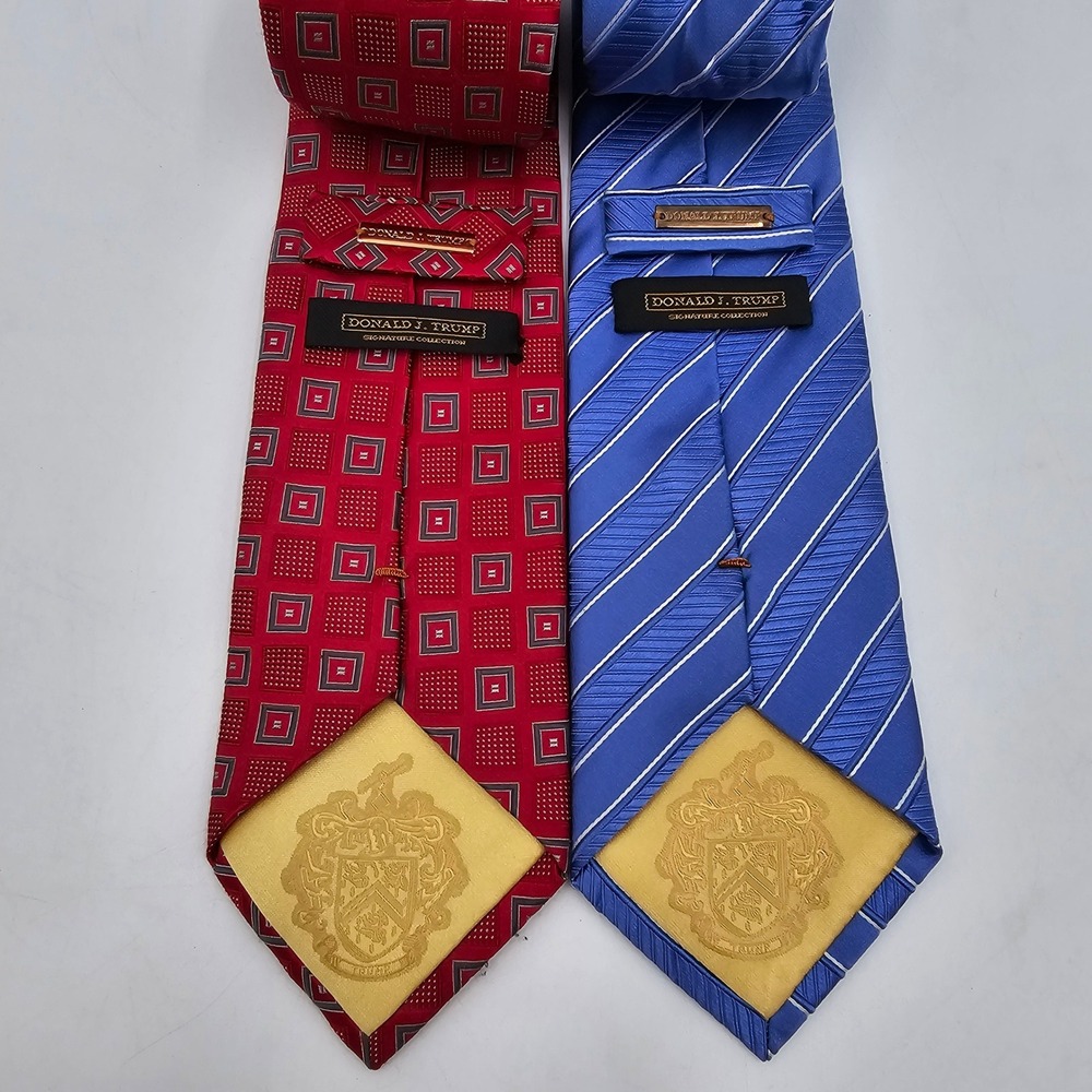 Donald J Trump Signature Collection Silk Tie Lot Red Geometric Blue Stripe 2pc